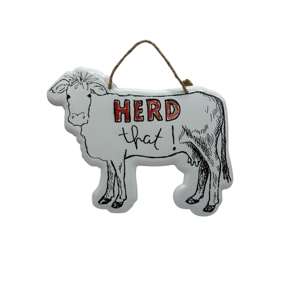 HERD THAT METAL SIGN COW WHITE